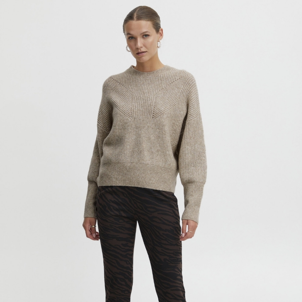 Ichi Ihmylle Sweater Oatmeal Melange Ribbed Sweater L